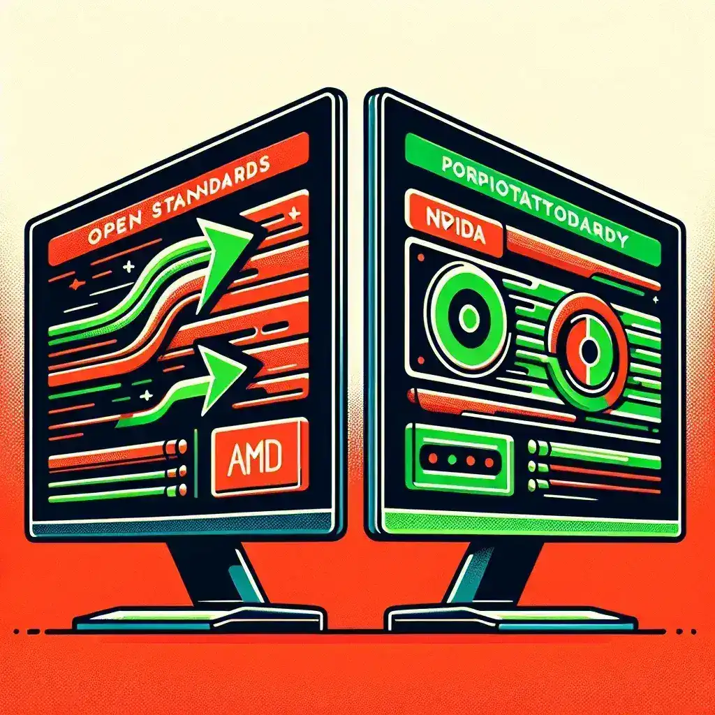 "Comparativa entre FreeSync de AMD y G-Sync de Nvidia, destacando las ventajas del estándar abierto de FreeSync en la sincronización de tasas de refresco en monitores para gaming."
